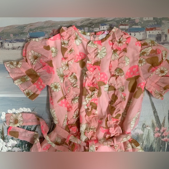 Vintage Early 60’s Holliday Toronto Neon Pink Mushroom Girls Pink Ruffle Dress - Picture 2 of 16
